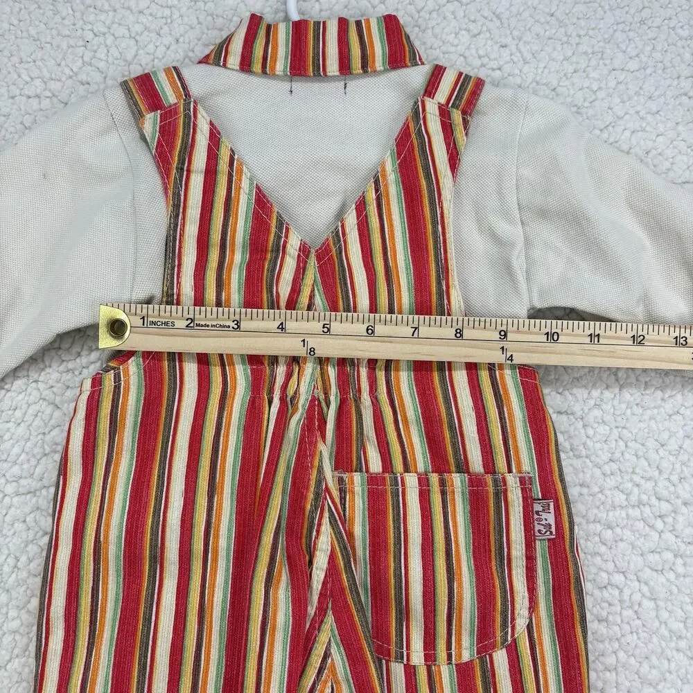 Vintage Striped‎ Hippie Boho Overalls Shortalls Set Flower Baby Girl 90s Y2K